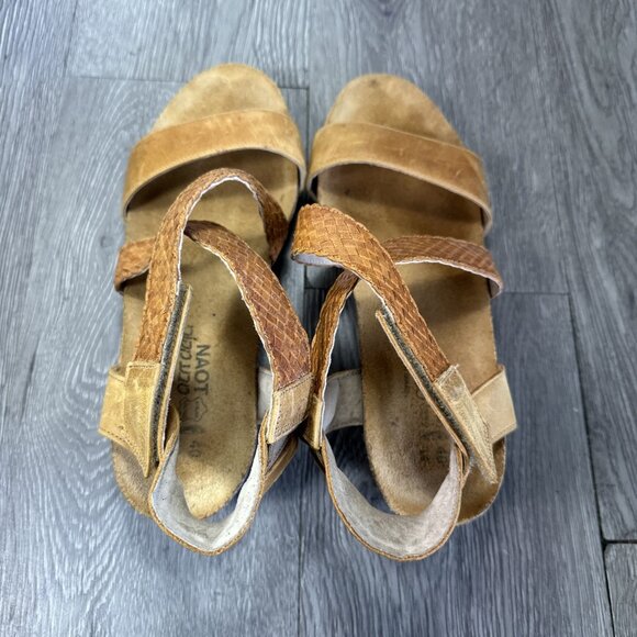 Naot Sandals Womens Brown Leather 40 Cupid Snake Print 9.5 Wedge Shoes